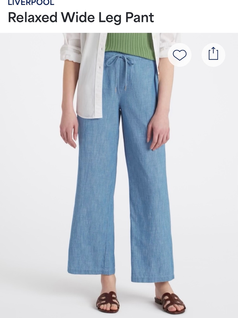 Liverpool Chambray Wide Leg Pants in Light Blue